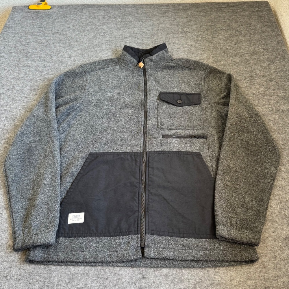 Katin USA Mens Full Zip Surf Fleece Jacket Grey Surf Mock Neck Small